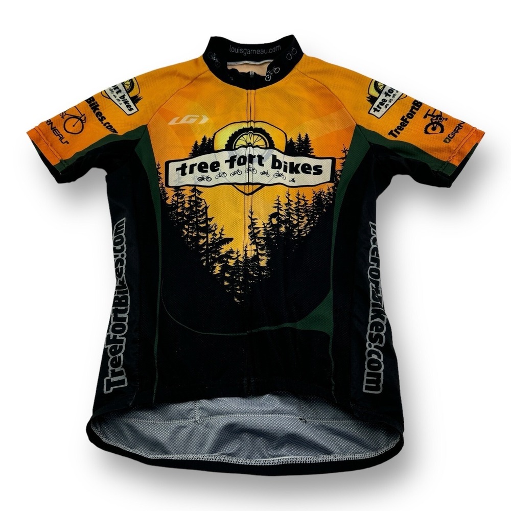 Louis Garneau Tree Fort Bikes Orange Full Zip Cycling Jersey Mens‎ Size Small S